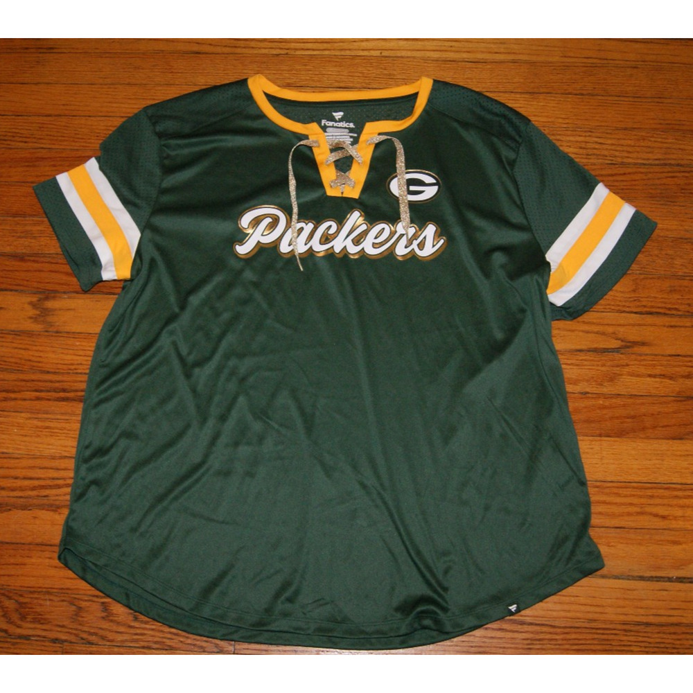 Green Bay Packers Fantatics Womens 2XL Jersey Gold Stringed VNeck - Picture 2 of 7